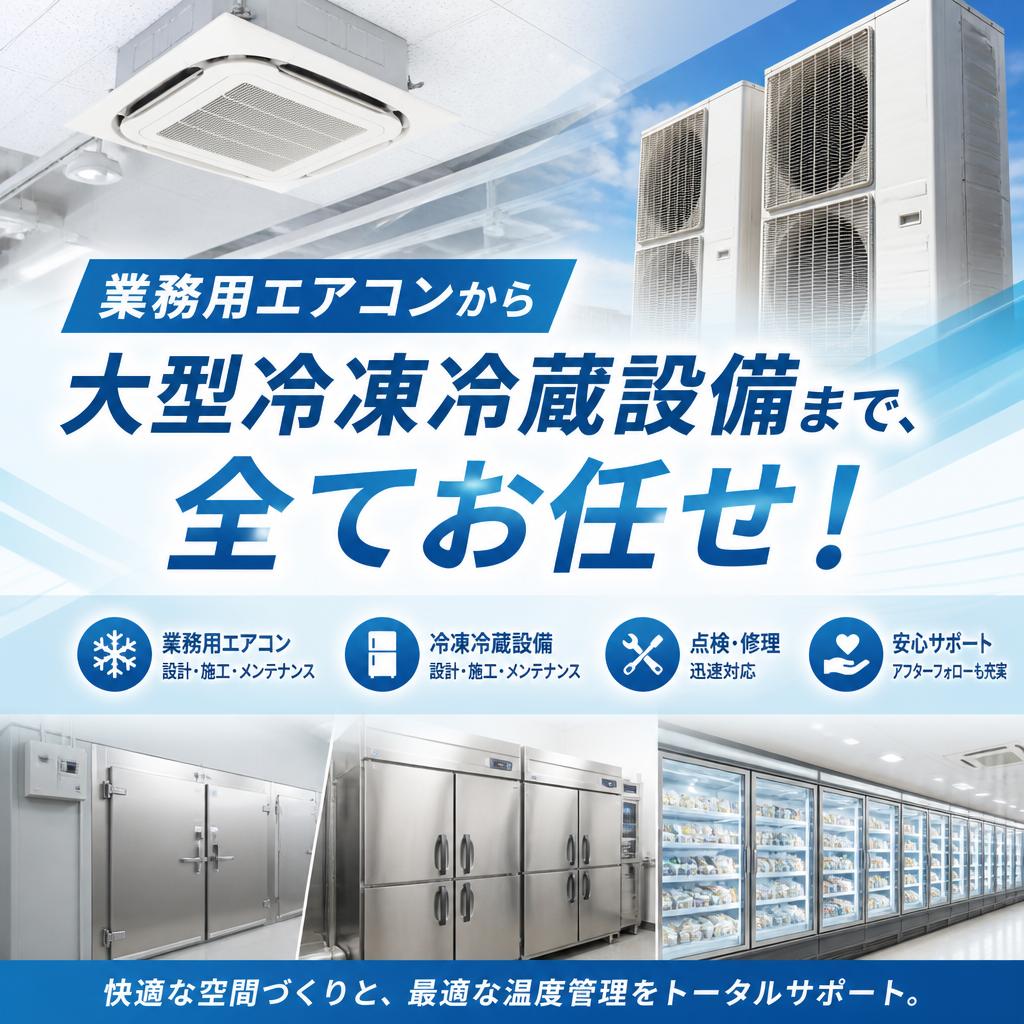 業務用エアコンから大型冷凍冷蔵設備まで、全てお任せ！
